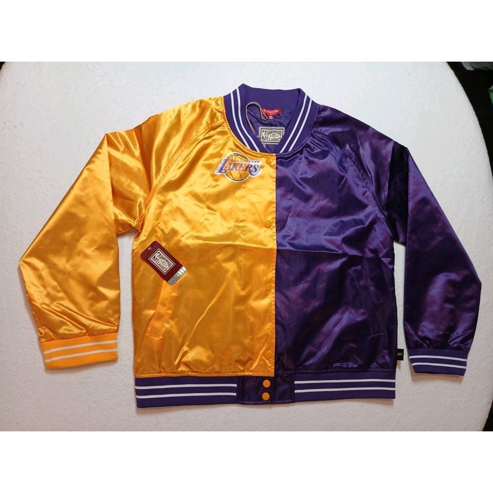 NWT Mitchell & Ness LA Lakers Big Face Split Satin Jacket Women's 2XL